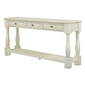 Whisen 63" Mediterranean Style Long Console Table with 3 Drawers and Shelf
