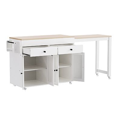 Whisen 74.5 inch Kitchen Island with Extendable Dining Table