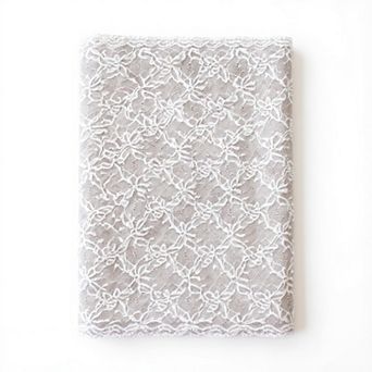Floral Lace Table Runner with Scalloped Edges and Sheer Overlay