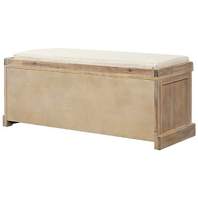 Whisen Rustic Storage Bench with Removable Cushion and 3 Removable Fabric Basket