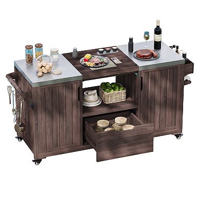 Whisen Outdoor Kitchen Island for Egg-shaped Grills, Solid Wood Outdoor Grill Cart