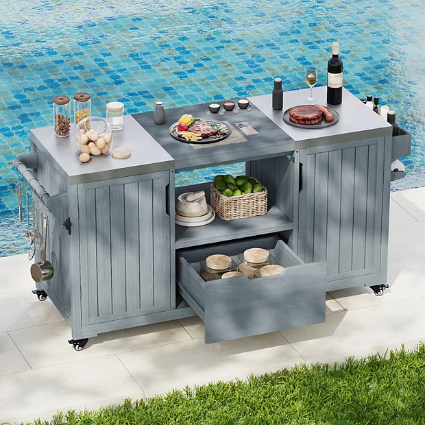 Whisen Outdoor Kitchen Island for Egg-shaped Grills, Solid Wood