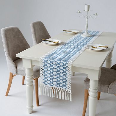 Geometric Woven Table Runner with Tassel Fringe Edges