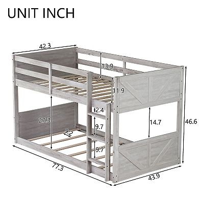 Whisen Twin over Twin Bunk Bed with Panelled Headboard and Footboard, Safety Guardrails and Ladder