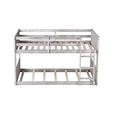 Whisen Twin over Twin Bunk Bed with Panelled Headboard and Footboard, Safety Guardrails and Ladder