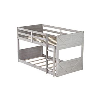 Whisen Twin over Twin Bunk Bed with Panelled Headboard and Footboard, Safety Guardrails and Ladder
