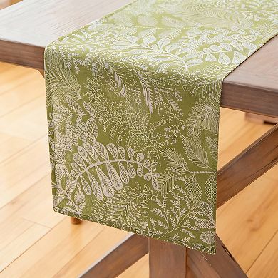 Botanical Leaf Pattern Table Runner with Textured Woven Design