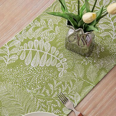 Botanical Leaf Pattern Table Runner with Textured Woven Design