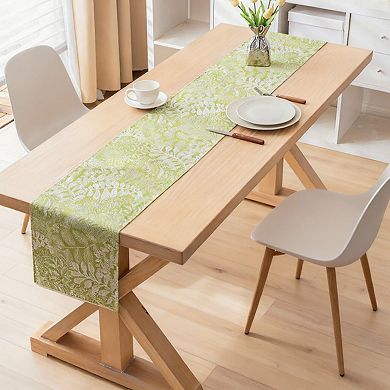 Botanical Leaf Pattern Table Runner with Textured Woven Design