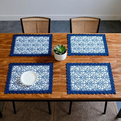 Floral Embroidered Table Runner with Crocheted Lace Edges