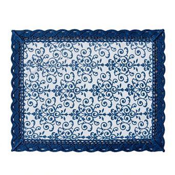 Floral Embroidered Table Runner with Crocheted Lace Edges