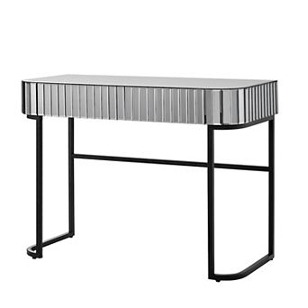 Whisen 39" Mirrored Makeup Vanity Table, Versatile Desk with Stainless Steel Base and 2 Drawers