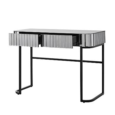 Whisen 39" Mirrored Makeup Vanity Table, Versatile Desk with Stainless Steel Base and 2 Drawers