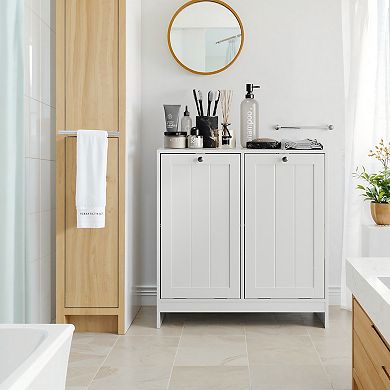 Tilted Hidden Laundry Hamper Bathroom Cabinet with Removable Basket