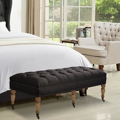 Vintage Linen Tufted Bench