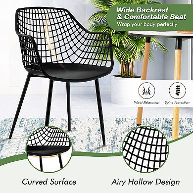 Set of 4 Heavy-Duty Modern Dining Chairs with Hollow Backrest - Black