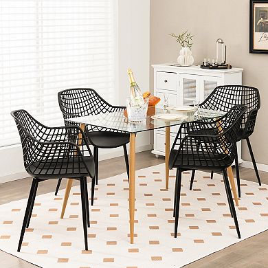 Set of 4 Heavy-Duty Modern Dining Chairs with Hollow Backrest - Black