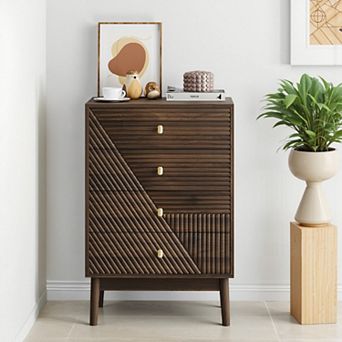 Rattan 6 Drawers Chest Dressers with wood Handles