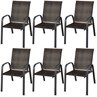 Set of 6 Outdoor PE Wicker Stackable Chairs - Brown