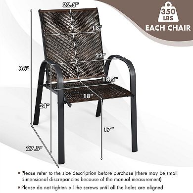 Set of 6 Outdoor PE Wicker Stackable Chairs - Brown