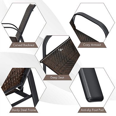 Set of 6 Outdoor PE Wicker Stackable Chairs - Brown