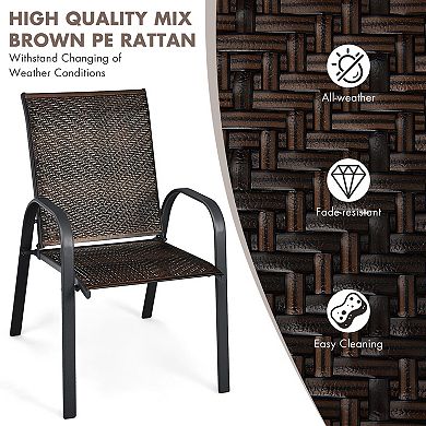 Set of 6 Outdoor PE Wicker Stackable Chairs - Brown