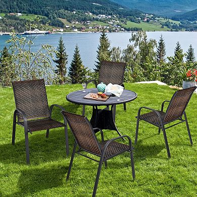 Set of 6 Outdoor PE Wicker Stackable Chairs - Brown