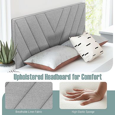 Grey Linen Upholstered Headboard for Full and Queen Beds
