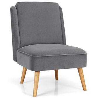 Grey Velvet Armless Accent Chair with Rubber Wood Legs for Bedroom