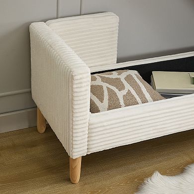 GOMYHOME 65" Corduroy Upholstered Storage Bench with Arms, Lift-Top End of Bed Ottoman