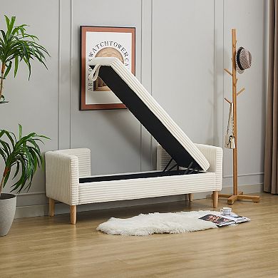 GOMYHOME 65" Corduroy Upholstered Storage Bench with Arms, Lift-Top End of Bed Ottoman