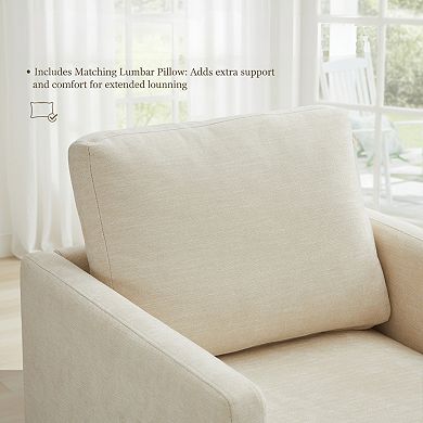 GOMYHOME Beige Upholstered Swivel Accent Chair, Modern Square Arm Living Room Chair