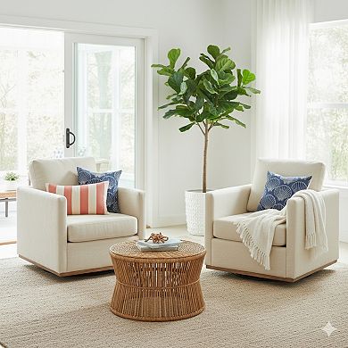 GOMYHOME Beige Upholstered Swivel Accent Chair, Modern Square Arm Living Room Chair