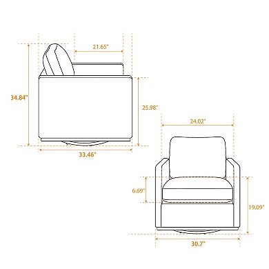 GOMYHOME Beige Upholstered Swivel Accent Chair, Modern Square Arm Living Room Chair