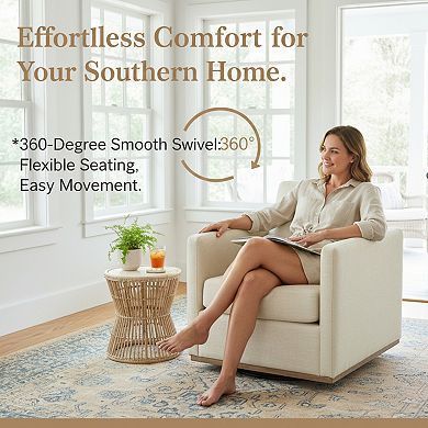 GOMYHOME Beige Upholstered Swivel Accent Chair, Modern Square Arm Living Room Chair