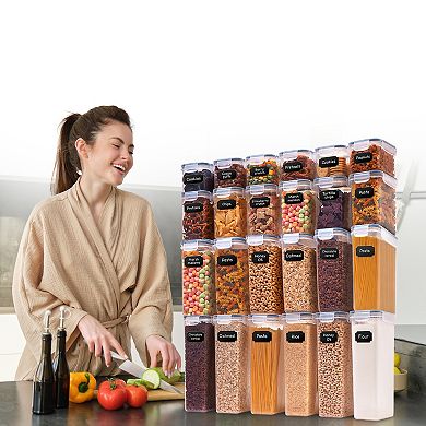 Cheer Collection 24-Piece Airtight Food Storage Set with Labels and Pen for Dry and Wet Pantry Goods