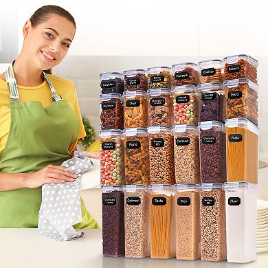 Cheer Collection 24-Piece Airtight Food Storage Set with Labels and Pen for Dry and Wet Pantry Goods
