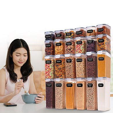 Cheer Collection 24-Piece Airtight Food Storage Set with Labels and Pen for Dry and Wet Pantry Goods