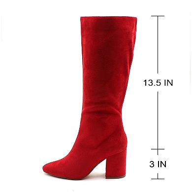 Chic Suede-Style Tall Boots for Women - Block Heel & Pointed Toe