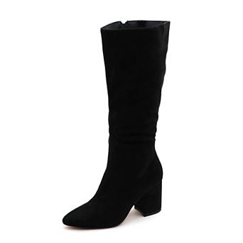 Chic Suede-Style Tall Boots for Women - Block Heel & Pointed Toe