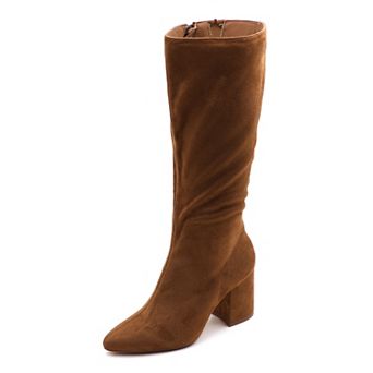 Chic Suede-Style Tall Boots for Women - Block Heel & Pointed Toe