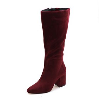 Chic Suede-Style Tall Boots for Women - Block Heel & Pointed Toe