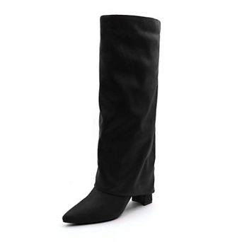Chic Suede-Style Tall Boots for Women - Block Heel & Pointed Toe