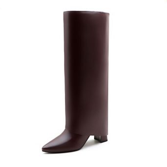Chic Suede-Style Tall Boots for Women - Block Heel & Pointed Toe