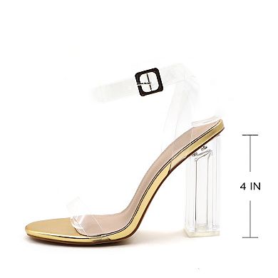 Chic Transparent Strap Block Heel Sandals for Women - Stylish Open Toe Ankle Strap Heels