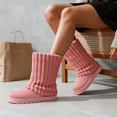 Cozy Plush Ribbed Winter Boots Warm & Stylish Comfort Footwear