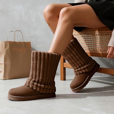 Cozy Plush Ribbed Winter Boots Warm & Stylish Comfort Footwear