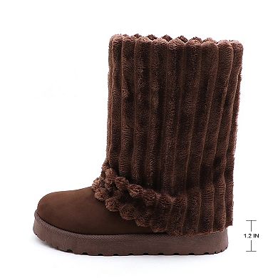 Cozy Plush Ribbed Winter Boots Warm & Stylish Comfort Footwear