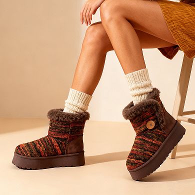 Ultra-Comfort Knit Platform Ankle Boots - Cozy Faux Fur Trim & Stylish Detail
