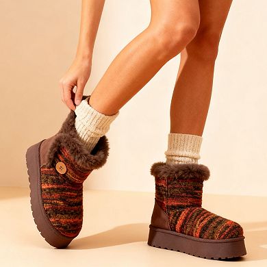 Ultra-Comfort Knit Platform Ankle Boots - Cozy Faux Fur Trim & Stylish Detail